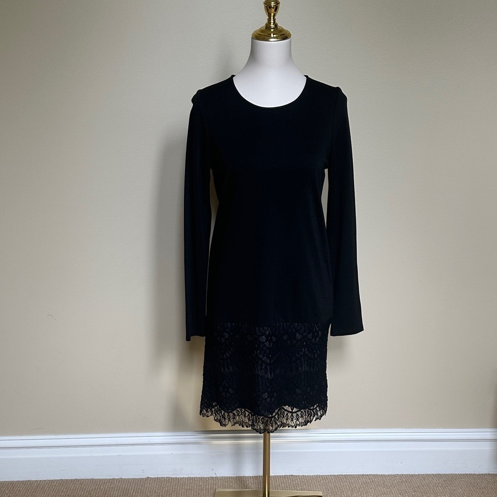 Mystree Black Long Sleeve Dress with Lace Detail
